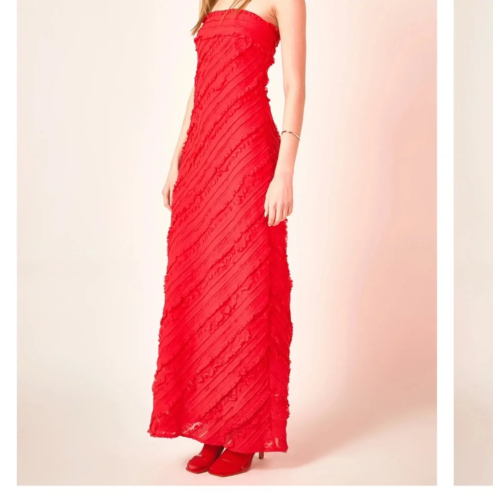 Endless Rose Vibrant Red Ruffle Strapless Dress Small - Picture 3 of 10